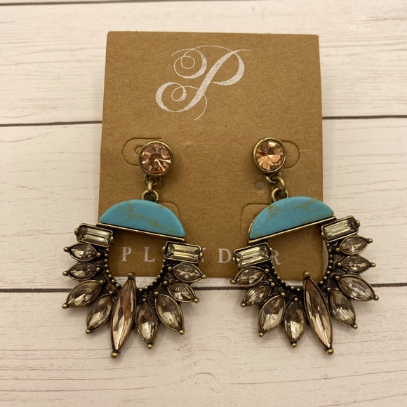 Plunder Rhinestone and Turquoise Post Earrings - Picture 1 of 1
